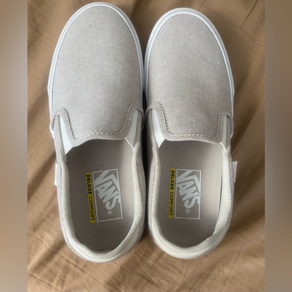 Vans Slip-On Sneakers in Light Beige and White